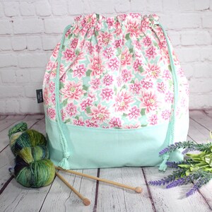 Water Lily Drawstring Project Bag XL Large Medium Knitting project Bag Crochet project Bags Sweater Shawl Scarves Project Bag
