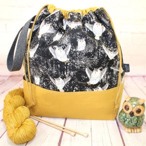Night Owl Project Bag Knitting Tote Bag XL Large Medium Project Bag Crochet Project Bag Sweater Shawl Scarf Projects Craft Tote Bag image 6