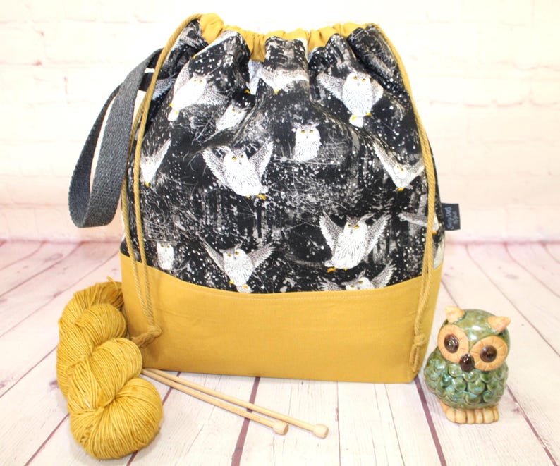 Night Owl Project Bag Knitting Tote Bag XL Large Medium Project Bag Crochet Project Bag Sweater Shawl Scarf Projects Craft Tote Bag image 6