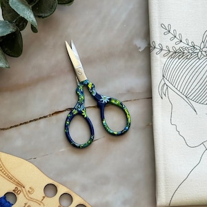 Green Floral Small Craft Scissors Embroidery scissors 3.5&quot; thread snips gift crochet knitting scissors cross stitch supplies scissor Blue