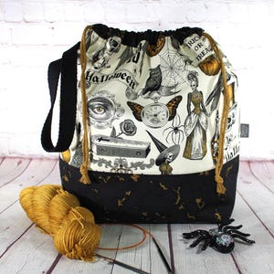 Victorian Halloween Project Bag Knitting Tote Bag XL Large Medium Project Bag Crochet Project Bag Sweater Shawl Scarf Project Bag Craft Bag