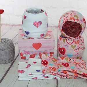 Gemengde 4-delige garen cosy, Hearts and Funny Face, garenhouder, garenopberger, garenhoes, gehaakt breiaccessoire, strengjas, breimaatje