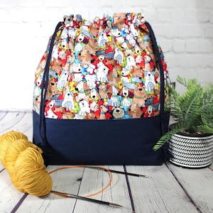 Brown Puppy Dog Drawstring Project Bag XL Large Knitting Project Bag Medium Crochet Project Bag Cross Stitch Craft Project Bag Sweater Shawl
