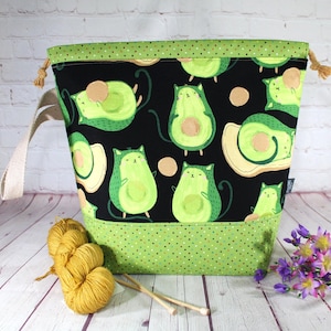 Sac à projet AvoCato Toast Sac fourre-tout à tricoter XL, grand sac à projet moyen, Sac à projet au crochet, pull châle, écharpe, sac fourre-tout artisanal à projets