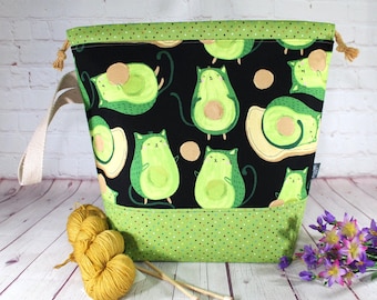 AvoCato Toast Project Bag Knitting Tote Bag XL Large Medium Project Bag Crochet Project Bag Sweater Shawl Scarf Projects Craft Tote Bag