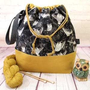 Night Owl Project Bag Knitting Tote Bag XL Large Medium Project Bag Crochet Project Bag Sweater Shawl Scarf Projects Craft Tote Bag image 8