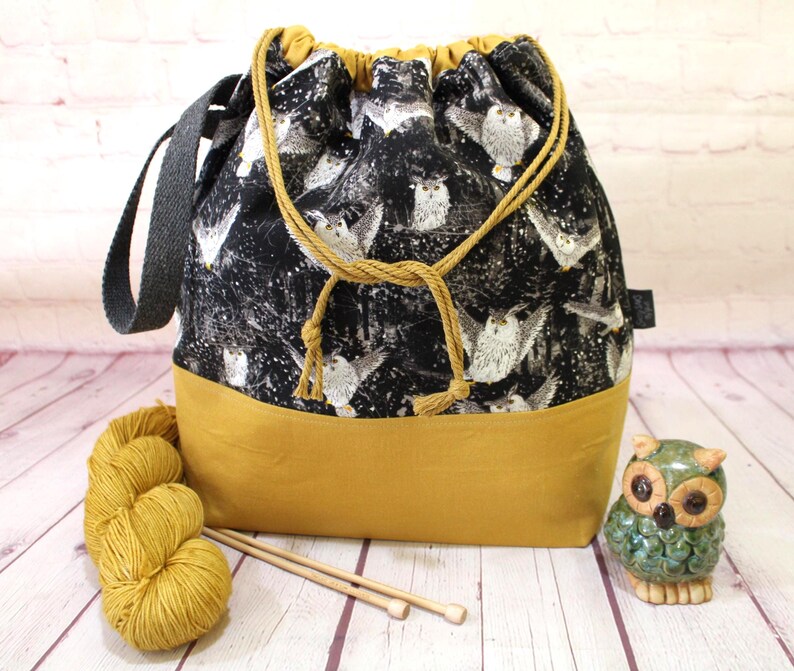 Night Owl Project Bag Knitting Tote Bag XL Large Medium Project Bag Crochet Project Bag Sweater Shawl Scarf Projects Craft Tote Bag image 8