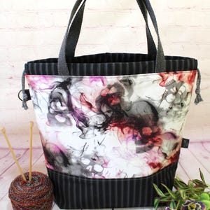 Watercolor Skulls Project Tote Bag Knitting Tote Bag XL Large Project Bag Crochet Project Bag Sweater Shawl Projects Craft Tote Bag