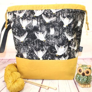 Night Owl Project Bag Knitting Tote Bag XL Large Medium Project Bag Crochet Project Bag Sweater Shawl Scarf Projects Craft Tote Bag image 11