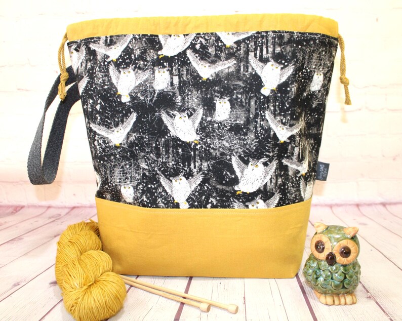 Night Owl Project Bag Knitting Tote Bag XL Large Medium Project Bag Crochet Project Bag Sweater Shawl Scarf Projects Craft Tote Bag image 11