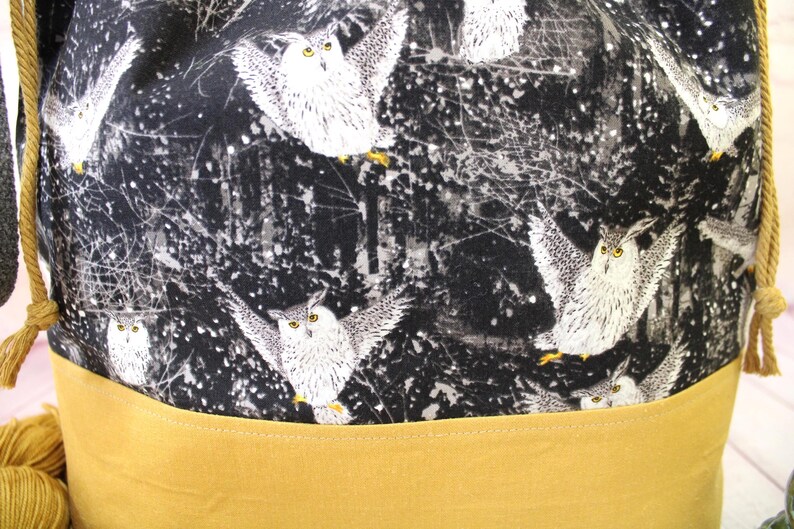 Night Owl Project Bag Knitting Tote Bag XL Large Medium Project Bag Crochet Project Bag Sweater Shawl Scarf Projects Craft Tote Bag image 4