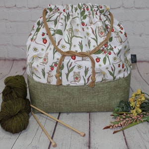 Hungry Mice, Project Bag, Knitting, Crochet, Cross Stitch Drawstring Craft Bag, Sweater, Shawl, Scarf, Sock XL, Large, Med, Small Bag
