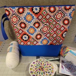 Granny Square Zipper Project bag XL Large Project Bag Knitting project bag Crochet Project Bag Cross Stitch Project Bag Craft Zipper Bag