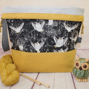 Night Owl Project Bag Knitting Tote Bag XL Large Medium Project Bag Crochet Project Bag Sweater Shawl Scarf Projects Craft Tote Bag image 12