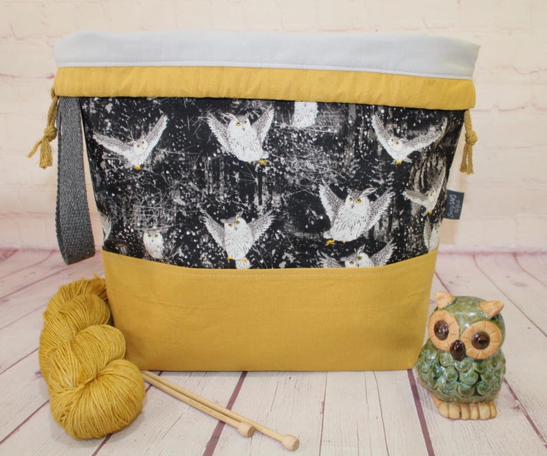 Night Owl Project Bag Knitting Tote Bag XL Large Medium Project Bag Crochet Project Bag Sweater Shawl Scarf Projects Craft Tote Bag image 12