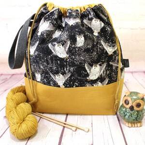 Night Owl Project Bag Knitting Tote Bag XL Large Medium Project Bag Crochet Project Bag Sweater Shawl Scarf Projects Craft Tote Bag image 2