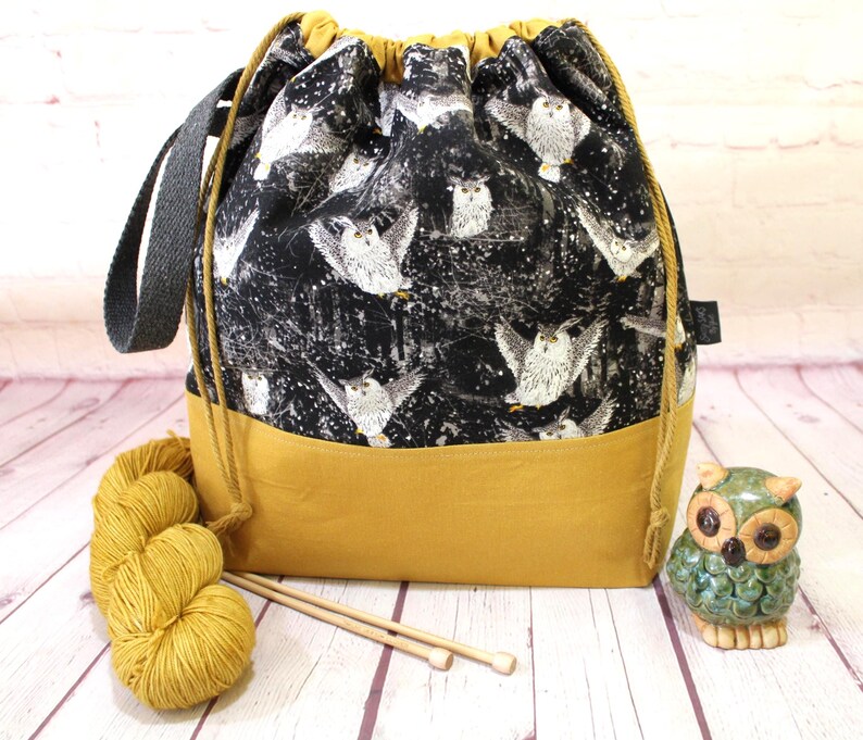 Night Owl Project Bag Knitting Tote Bag XL Large Medium Project Bag Crochet Project Bag Sweater Shawl Scarf Projects Craft Tote Bag image 2