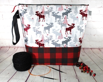 Moose & Elk Plaid XL Project Bag: Knitting, Crochet, Cross Stitch