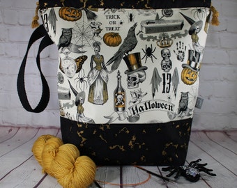 Victorian Halloween, Knitting Project Bag, XL, Large and Medium Projects, Crochet Project Bag, Sweater, Shawl, Scarf Project Bags, Craft Bag