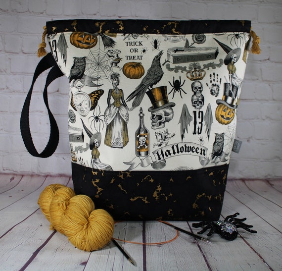 Victorian Halloween Project Bag Knitting Tote Bag XL Large Medium