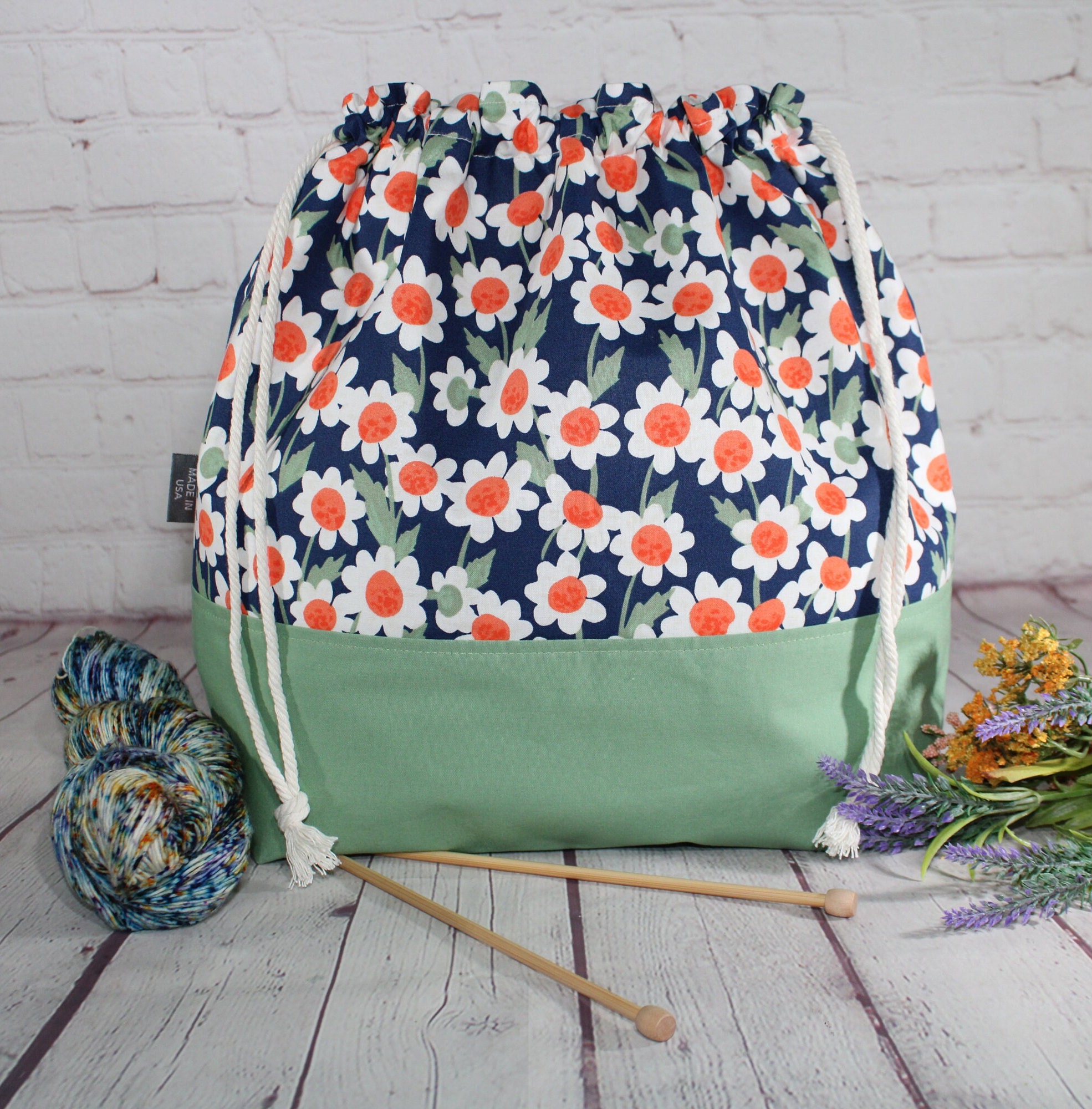 Tiny Daisies Project Bags, Knitting Project Bag, Zippered Pouch