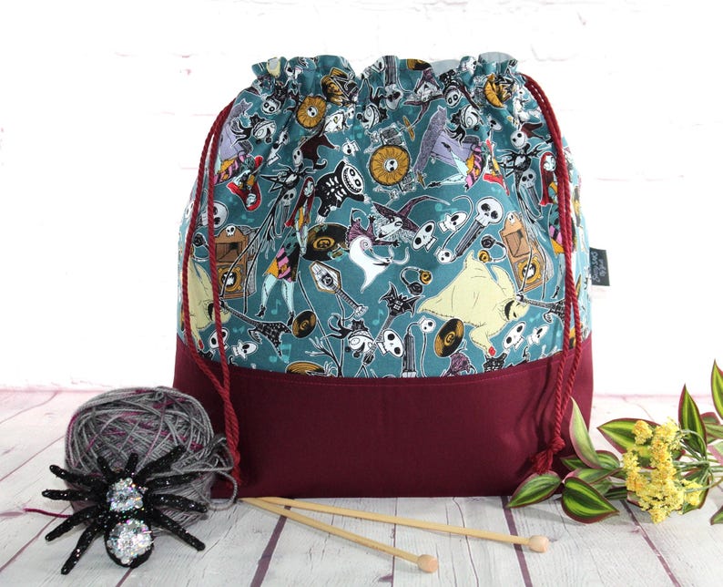 Torba na robótki ręczne Jack i Sally XL Duża torba na robótki ręczne Średnia torba na robótki ręczne Torba na robótki ręczne do haftu krzyżykowego Sweter i szal zdjęcie 1