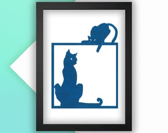 Downloadable Paper Cut Cats Design, Printable Art