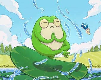 Rana meditando, impresión de arte A5