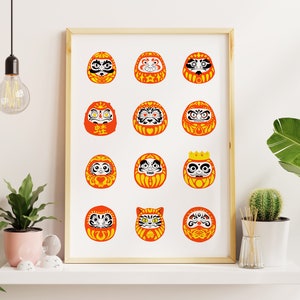 Daruma, Kunst Druck, Japanische Glücksbringer, verschiedene Varianten,