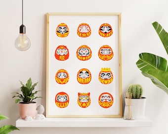 Daruma, Art Prints, Japan Style, Different Variations,