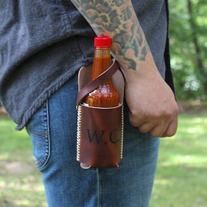 USA HANDMADE Leather Hot Sauce Holster - 10oz Sauce Holder - 5oz Sauce Holder - Gift for Dads - Gift for Boyfriend - Funny Gift