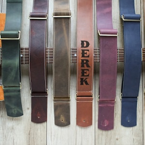 USA HANDMADE Personalized Leather Guitar Strap - 2&quot; Engraved Leather Guitar Strap - Custom Padded Guitar Strap - Guitar Gifts - Music Gift