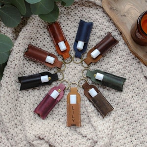 USA HANDMADE Personalized Leather Chapstick Holder Keychain - Lip Balm Keychain - Gift for Sister - Travel Accessories - Cute Keychain