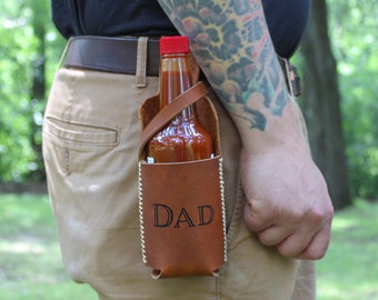 USA HANDMADE Leather Hot Sauce Holster - 10oz Sauce Holder - 5oz Sauce Holder - Gift for Dads - Gift for Boyfriend - Funny Gift