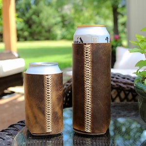 Leather Drink Holder, Drink Insulator, Beer Cooler, Beer Holder, Can Cooler, Groomsmen Gift, Father&#39;s Day Gift