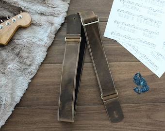 USA HANDMADE Personalized Leather Guitar Strap - 2&quot; Engraved Leather Guitar Strap - Custom Padded Guitar Strap - Guitar Gifts - Music Gift