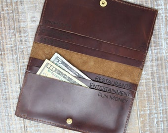 Leather Cash Envelope Wallet, Budget System, Cash Organizer, Long Wallet, Leather Clutch