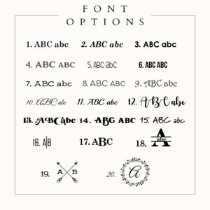 Peut inclure: Un tableau pr&eacute;sentant 20 styles de police diff&eacute;rents, num&eacute;rot&eacute;s de 1 &agrave; 20. Chaque style de police est affich&eacute; avec les lettres ABC et abc.