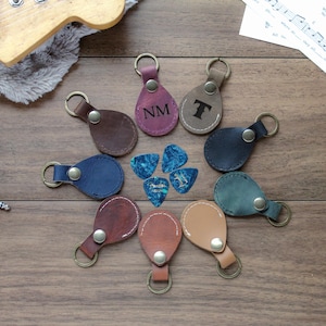 USA HANDMADE Personalized Leather Guitar Pick Holder Keychain - Custom Guitar Pick Case - Musician Keychain Accessory- Guitar Player Gift