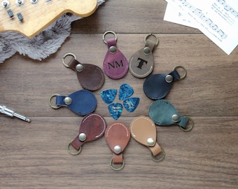 USA HANDMADE Personalized Leather Guitar Pick Holder Keychain - Custom Guitar Pick Case - Musician Keychain Accessory- Guitar Player Gift
