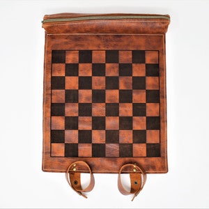 Roll Up Leather Chess Board, Personalized Chess Board, Travel Game Set image 1