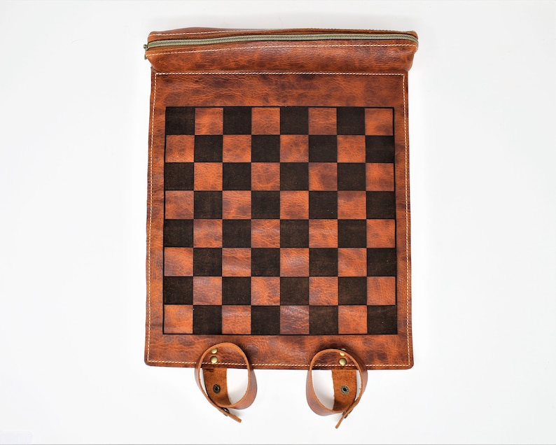 Roll Up Leather Chess Board, Personalized Chess Board, Travel Game Set image 1