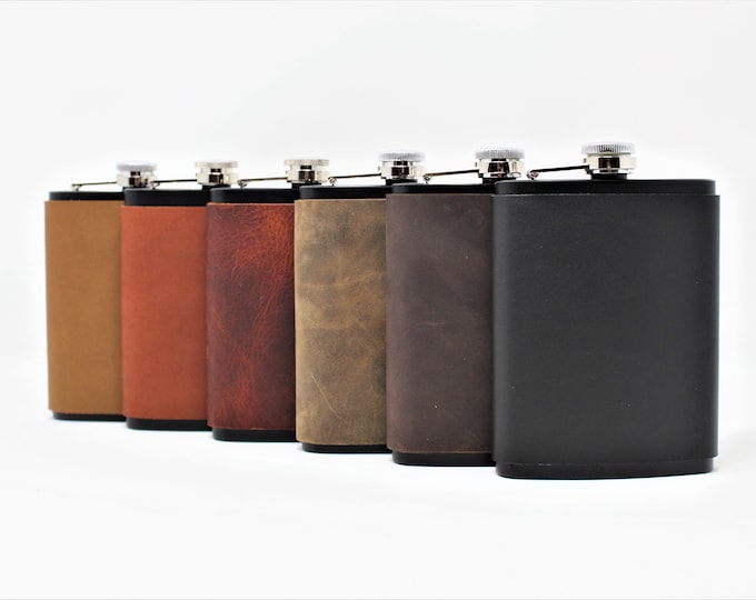 Hand Stitched Personalized Leather Flask, Custom Engraved Hip Flask, Groomsman Flask, Wedding Gift for Him