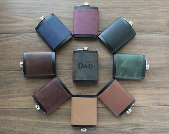 Hand Stitched Personalized Leather Flask, Custom Engraved Hip Flask, Groomsman Flask, Wedding Gift for Him