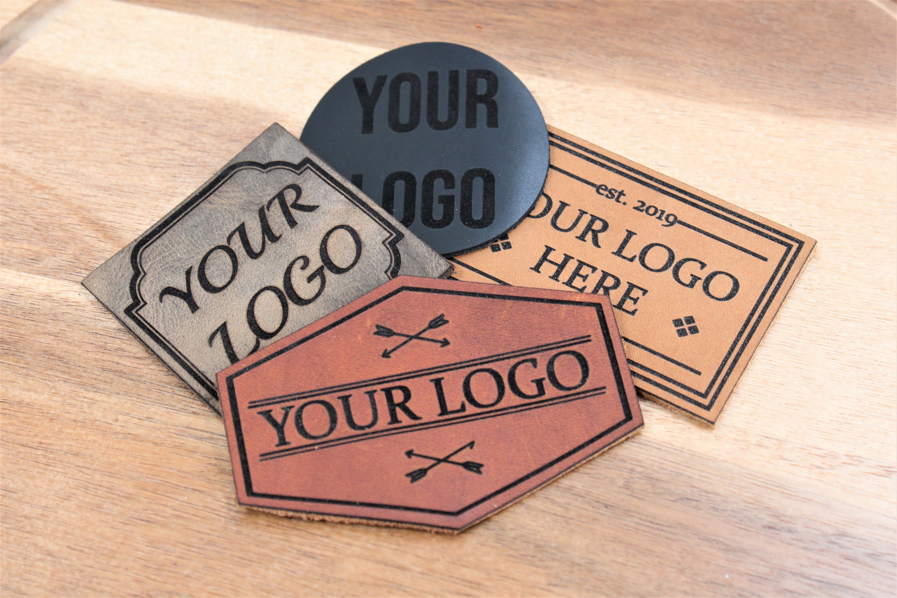 Custom Logo & Tag Line Faux Leather Iron On Patch (Personalized