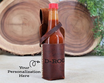 Leather Hot Sauce Holster, 10oz Sauce Holder, 5oz Sauce Holder, Gift for Dads