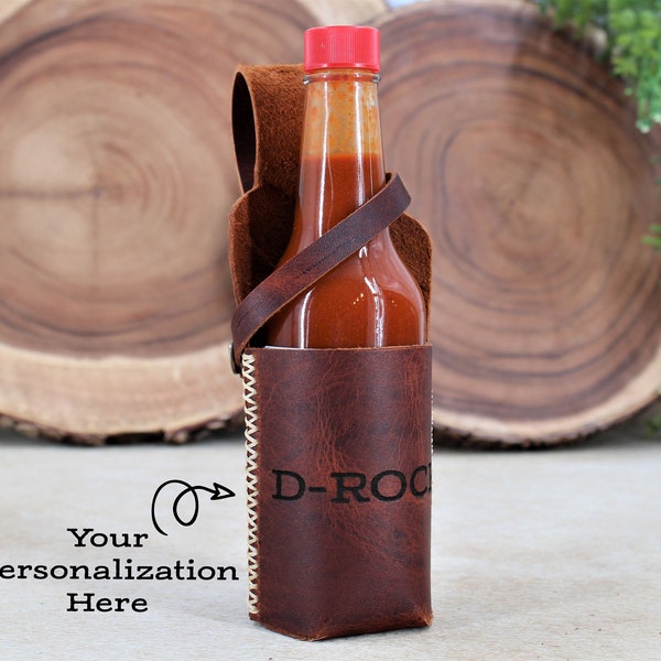 Leather Hot Sauce Holster, 10oz Sauce Holder, 5oz Sauce Holder, Gift for Dads