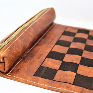 Roll Up Leather Chess Board, Personalized Chess Board, Travel Game Set image 5