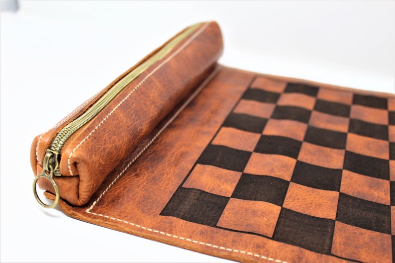 Roll Up Leather Chess Board, Personalized Chess Board, Travel Game Set image 5