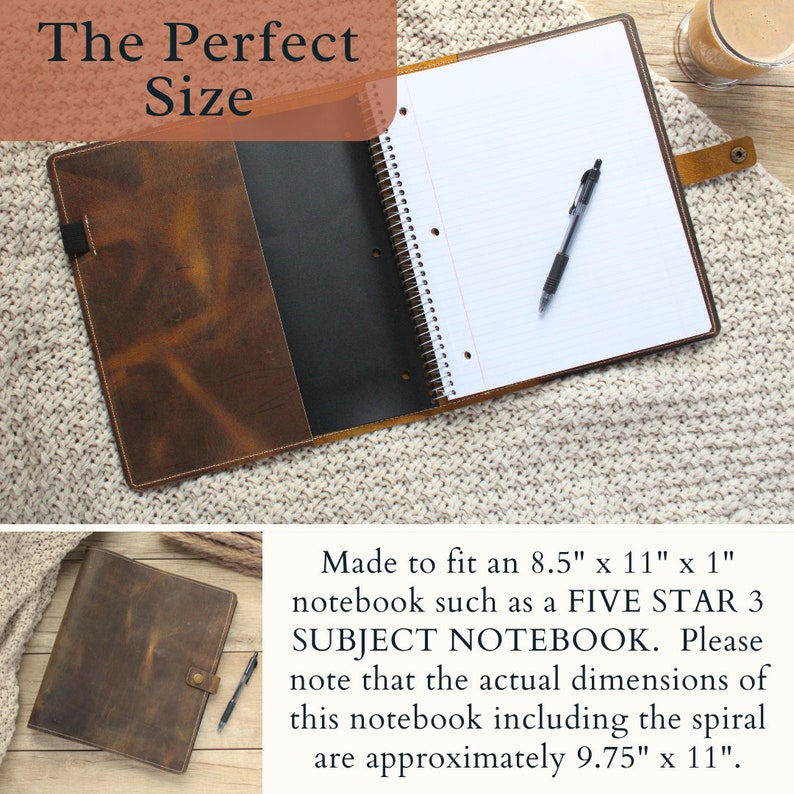 USA HANDMADE Personalized Leather 8.5 X 11 Notebook Cover 3 Subject